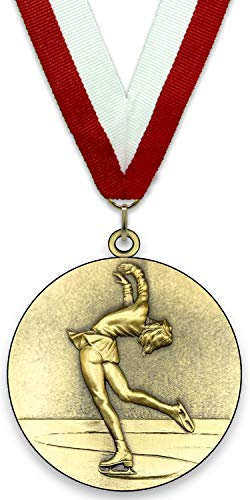 Emblemarket – Anpassbare Metallmedaille – Skaten für Frauen – Gold Farbe – 6,4 cm – Auswahl an Bändern enthalten