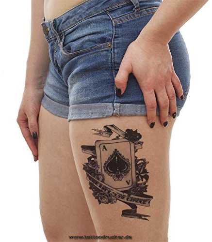 2 x Poker XL Tattoo - Ass Pik Card Würfel - Schwarzes Body Temporary Tattoo - LC305 (2)