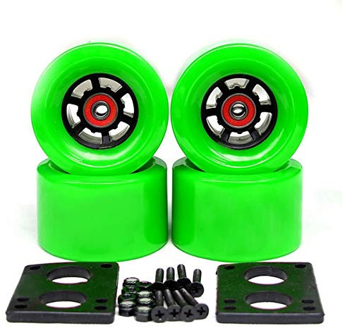 without FJY-WHEEL, Skateboard-Elektroräder, 78 A, 97 x 52 mm, Brush Street Big Wheel Longboard Räder, ABEC-9-Kugellager, Buchsen, 35 mm Bolzen, 6 mm Dichtung (Größe : 97 mm grüne Räder)