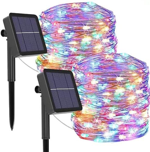 mafiti 2 Pack Coloured Solar Lights Outdoor Garden,Total 24M/80Ft 240 LED 8 Modes Solar Garden Lights Waterproof String Lights Copper Wire Decorative Lighting for Patio,Yard,Party,Wedding