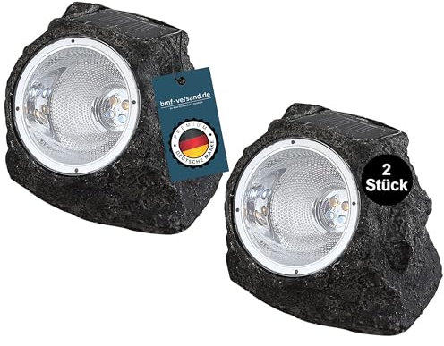 bmf-versand® 2er Set LED Garten Solarsteine Schwarz - Solarlampen für Außen klein - Deko Stein led - leuchtender Solarstein mit LED wetterfest - Wegeleuchten und Außenbeleuchtung - Solarleuchte