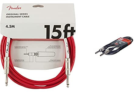 Fender 099-0515-010 Cavo Per Strumenti Serie Originale 15 ' Str/Str, Rosso Fiesta & Stagg Sgc3Dl Cavo Pro Dritto Deluxe Per Strumenti Musicali Da Jack 6.3 Mm, 3M, Nero