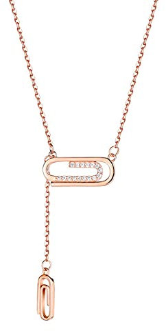 HCMA Collana in Argento Sterling 925 con graffetta per Donna, Collana Lunga in Oro Rosa con Nappe, Regalo di Gioielli dell'amicizia