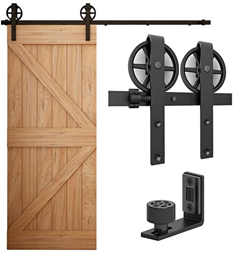 WOLFBIRD 366cm/12ft Schiebetürsystem Zubehörteil Schiebetür Komplettset mit Einstellbar Bodenführung, Riesenrad-Stil - Für 1-tür - Mattschwarz - 183 cm Breite - Türhardware - Schiebetür