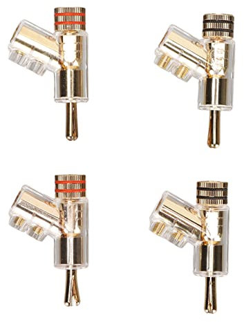 Lazmin112 Lot de 4 Connecteurs Bananes Verrouillables, Fiches Bananes Coudées à 45 Degrés Plaquées Or 24 Carats et Prenant en Diamètre de Fil Maximum de 7 Mm pour