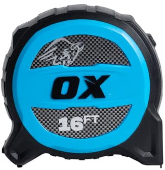 OX Tools Tuff Blade 16 ft Tape Measure - Shock Proof Construction Magnetic Measure Tape with Dual Magnet Hook - 1 1/4 Inch Wide Blade - 13 ft Stand Out Retractable Measuring Tape - OX-P506016