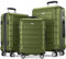 SHOWKOO Kofferset 3 Teilig Hartschale Leicht PC+ABS Erweiterbar Reisekoffer Haltbar Trolley Handgepäck Sets mit TSA Schloss und 4 Rollen (M L XL -Olivgrün)