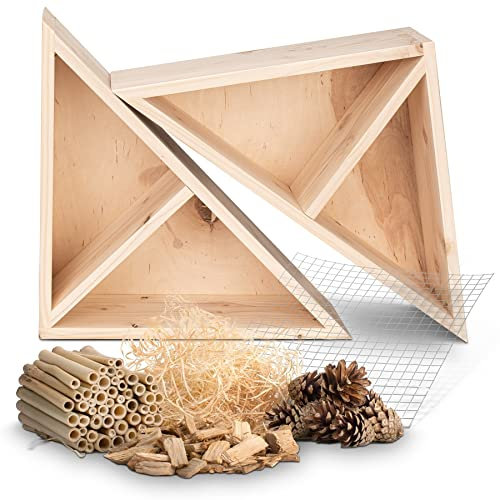 GARDIGO® Insektenhotel Bausatz Set - DIY I Insektenhaus zum selber Bauen I Made in Germany I Aus Fichtenholz I Grundmodell und Füllmaterialien I Nisthilfe Wildbienen, Florfliegen, Marienkäfer