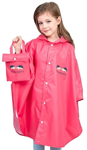 CHINYROZA Poncho Pluie Imperméable Fille Cape de Pluie Fille Pliable avec Sac, Rose Rouge