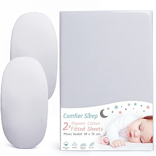 Spannbettlaken Kinderwagen aus 100% Komplett Natürlicher Bio-Baumwolle 30x76cm Spannbettlaken Grauer 2er-Set Ultraweich und bequem passend für die Meisten Kinderwagen Geeignet für Größe bis 35x81