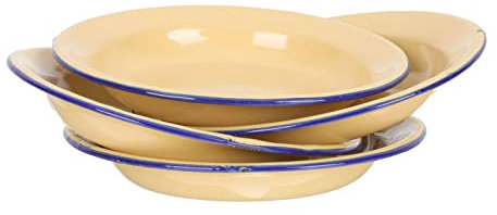DOITOOL Emaille Teller Tief Dessertteller Essteller Vintage Frühstücksteller Speiseteller Snackteller 14cm Gelb Brot Obst Snacks Kuchen Dessert Serviergeschirr Zuhause Restaurant Party Bankett