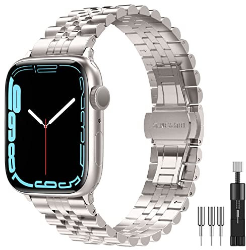 Diruite para Apple Watch Ultra 2/Ultra/Series 9/8/7/6/5/4/SE Correa,Galvanoplastia Metal Acero Inoxidable Doble Cierre Desplegable Watchband para iWatch 49mm 45mm 44mm 42mm 41mm 40mm 38mm Correa