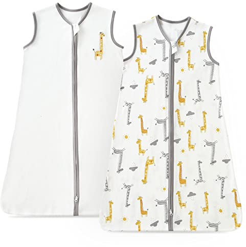 beeweed Baby Schlafsack 1.0 TOG, 100% Baumwolle Kinder Ärmellos Wattiert Sommerschlafsack für Jungen und Mädchen, Giraffe, 6-12 Monate, (2er Pack)