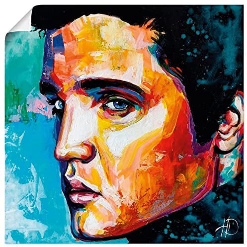 ARTLAND Wanddeko Poster & Kunstdrucke Wandposter 70x70 cm Quadratisch Portrait Farbe Künstler Star Legende Elvis Presley King of Rock n Roll U4RE