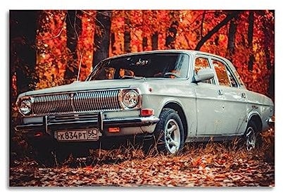 YBHF Poster im Vintage-Auto für GAZ-24, Wandkunstdruck, Retro, ästhetisch, Raumdekoration, Malerei, Leinwand, Poster für Zuhause und Büro, 30 x 45 cm, ungerahmt