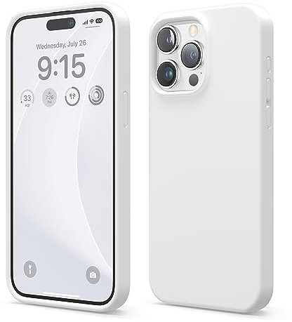elago Flüssig Silikon Case Kompatibel mit iPhone 15 Pro Max Hülle, Premium Silikon Handyhülle, Ganzkörper Schutzhülle [4 Lagige Stoßfeste Struktur], Kratzfestes Weiches Mikrofaserfutter (Weiß)