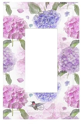 VunKo Ein-Gang-Wippschalter-Buchsenplatte – 1-Gang-Decora, GFCI, Vogel, Hortensien, Blumen, dekorative Wandplatte, Abdeckung, Wandplatte mit Schrauben