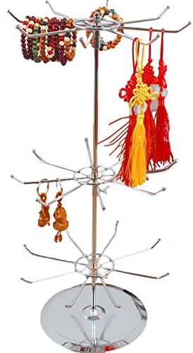BestAlice Présentoir à Bijoux Rotatif à 3 Niveaux, Support de Collier, Support D'arbre à Bijoux, Support de Bijoux en Métal Réglable pour Colliers, Bracelets, Boucles D'oreilles(Argent)