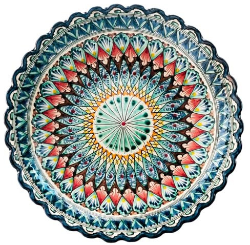 4BIG.fun Lagan uzbeko, Ø 32,5 cm, orientale Ljagan, ciotola in ceramica Rischtan fatta a mano, smaltata a mano, piastra dipinta a mano, realizzata a mano, Earthenware uzbeko