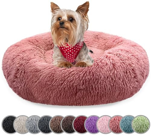 bluzelle Hundebett für kleine Hunde & Katzen, 50cm Hundekissen Rund Donut Kissen Hundekorb Plüsch, Katzenbett Flauschig Katzenkissen Waschbar rutschfest Weich, Farbe:Rosa