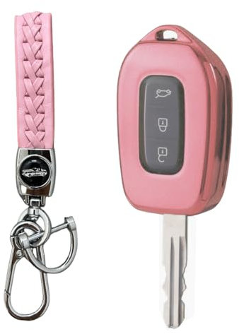 MEDZUK Coque Clé Compatible avec Dacia Sandero 3 | Sandero Stepway 2020-2024 2025 Coque de Protection pour clé de Voiture TPU, Accessoire Étui pour Clés avec Porte-clés (Rose)