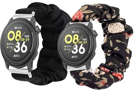 Blueshaweu Bracelet Compatible avec COROS Pace 3 Smartwatch,en Tissu Imprimé Élastique Bracelet de Montre du COROS Pace 3 20mm/22mm Smartwatch (22mm, Noir+Fleurs noires)