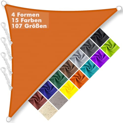Sonnensegel Dreieckig Rechtwinklig 2.5x2.5x3.5m Wasserdicht im Viele Größe und Farben, PES Polyester, Sonnenschutz 95% UV Schutz, Reißfest Wetterfest für Terrasse Garten Balkon- Orange