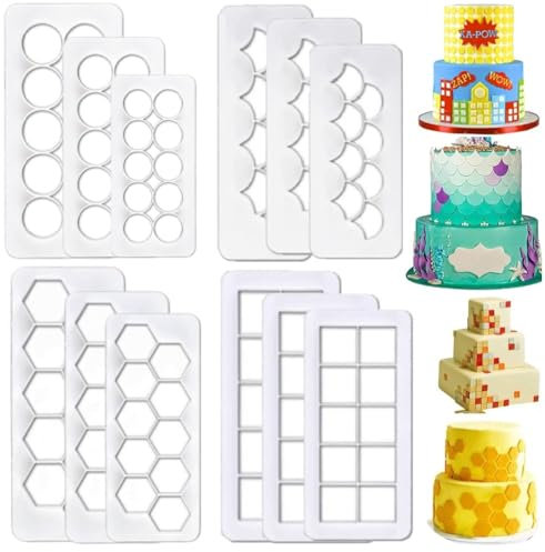 ELINKA Lot de 12 emporte-pices gomtriques, en Forme de Football,carrs, hexagonaux,pour dcoration de gteaux,fondants,Biscuits, Blancs