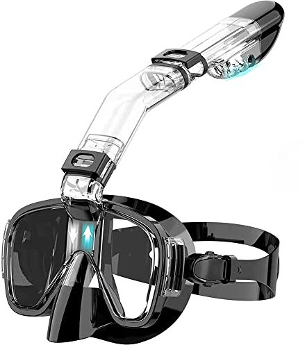 Bordhap Snorkel Mask Foldable Diving Mask Set with Dry and Camera Mount, Anti-Fog Professional Snorkeling Gear-Black