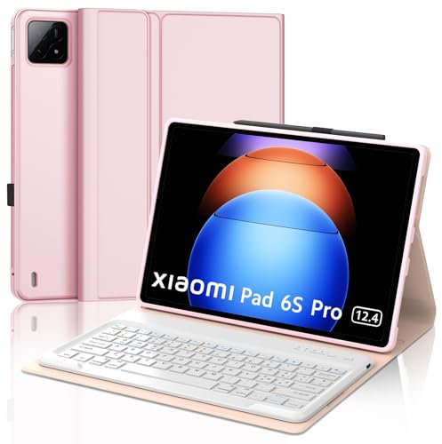 SENGBIRCH Custodia Tastiera per Xiaomi Pad 6S Pro 12,4'' 2024, Italiano QWERTY Tastiera Bluetooth Magnetica per Xiaomi Pad 6S Pro 12,4 Pollici, Supporta Auto Wake/Sleep, Rosa