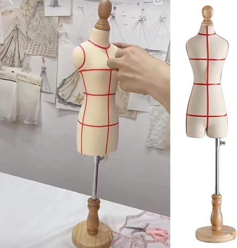 schneiderpuppe Nähpuppe 1/2 1/3 1/4 Größe Mini kleine weibliche Schaufensterpuppe zum Nähen/Mustermachen, Schneiderpuppe im Halbmaßstab, mit Holzständer (Nicht für Erwachsene in voller Größe) for Clot