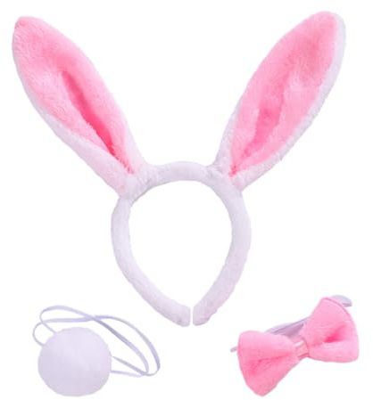 3 Stk Hase Cosplay Kostüm Zubehör Kaninchen Hasenohren Stirnband Plüsch Ostern Kaninchen Hasenohren Stirnband Kaninchenschwanz Kan,Hasenohren Haarreif Set, Hasen Ohren Haarreifen Plüsch Hasenohren