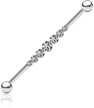 viva-adorno Industrial Piercing Scaffold Kristall Ohr Piercing Barbell Zirkonia Reihe Z581, silber