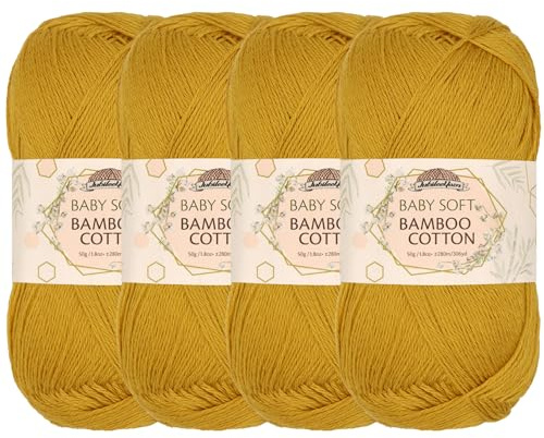 JubileeYarn Baby Soft Bamboo Cotton Yarn - 50g/Skein - Goldenrod - 4 Skeins