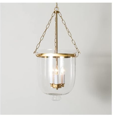 LED Pendant Lights, Chandeliers, Vintage 3-Lights Inverted Bowl, Clear Glass Lantern, Gold Farmhouse Hanging Light Fixture for Dining Room Kitchen (Color : Clear)
