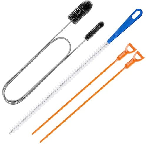 Drain Unblocker Tools 4 Pcs, 155 cm Double Ended Nylon Pipe Cleaner Brush, 45 cm Sink Unblocker Brush, 2Pcs 50 cm Hair Clog Remover, Sink Unblocker Tool for Kitchen Bathroom Shower Plug Hole (White)