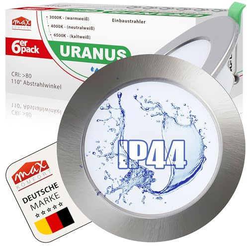 Maxkomfort - 6x Bad Einbaustrahler 230V LED flach 5W URANUS | IP44 110° 510 LM 75mm | Warmweiß Neutralweiß Kaltweiß | Feuchtraum Spot Küche Dusche