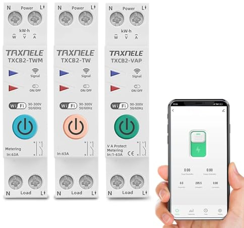 Tuya WIFI Disjoncteur intelligent Mesure de puissance Compteur d'énergie KWh 1P 230V 10A 16A 20A 25A 32A 40A 50A 63A VAP Rail DIN Smart Life Télécommande Switch (TXCB2-TWM Metering, 20A)