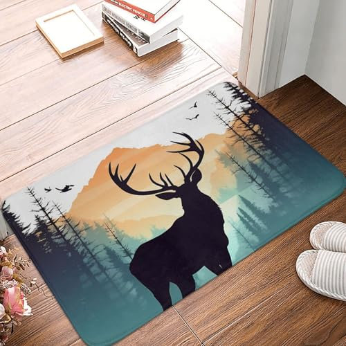 QVUEagriSJ Fußmatte, Schmutzfangmatte, rutschfest, Elch und Vögel, maschinenwaschbar, Eingangsmatte, für drinnen und draußen, Bodenmatte für Garage, Terrasse, Veranda, Bauernhaus, 40,6 x 61 cm