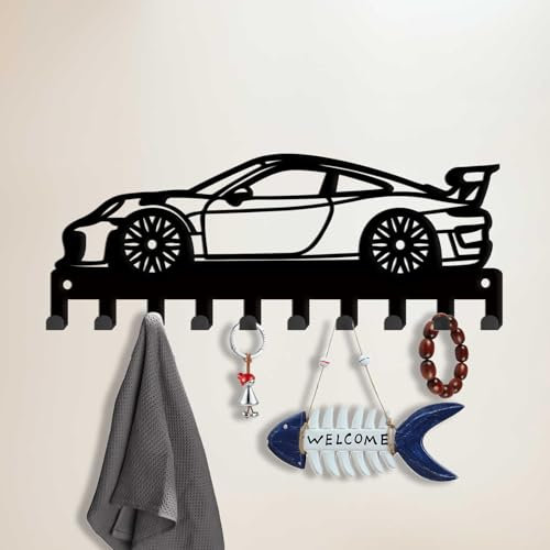 SUPERDANT Porte Clef Mural de Voiture Mural pour Clés de Voiture de Course 10 crochet Porte Clé Mural de Ferme pour Porte Clés Mural Organisateur de Clés en Métal Crochets pour Clés 11.5x25cm