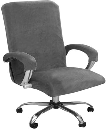 WIYETY Plüsch Gaming Stuhl Bezug Grau 3-Teiliges Set, Waschbar Gaming Stuhlhussen mit Armlehnen Bezug & Stuhlrücken Bezug, Bürostuhl Bezug, für Gamning-Stuhl Computerstuhl Drehstuhl - XL