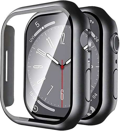 Uluck 2 Stück Hülle mit Glas Displayschutz Kompatibel Apple Watch Series 11/10 42mm, Displayschutz Rundum Schutzhülle Ultradünnes Schutz Case, Schwarz