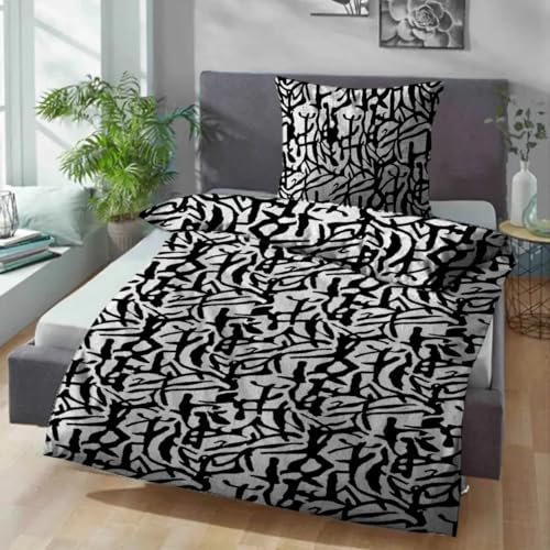 Bettwäsche-Set mit Teddy Plüsch Cashmere Touch Cashmere-Optik, 2-teilig, 135x200 cm, 80x80 cm, warmes Plüsch, (Black and White)