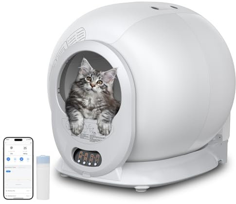 Self Cleaning Cat Litter Tray Automatic Smart Litter Box Self Cleaning Large with App Control Oled Display Safety Protection Odor Removal 65L Extra Large Capacity (XL-Weiß)