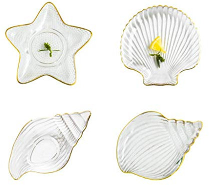 ABNNHK Speiseteller Nordic Ins Glasteller 4-teilig, süßer Obstteller Jakobsmuschel-Salatschüssel Meeresteller Dessertteller Besteckset Essgeschirr