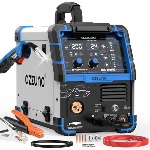 AZZUNO Máquina soldadora MIG de 200 A, 110 V/220 V, máquina de soldadura 8 en 1 de aluminio MIG/Spool Gun compatible/Gas MIG/MAG/Flux Core MIG/Spot MIG/Lift TIG/Stick Welder, soldador multiproceso
