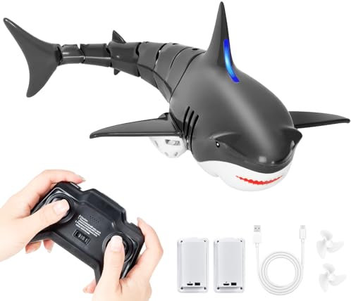 UCAMP Jouet de Requin Télécommandé,Bateau Requin Télécommandé,2.4 GHz Télécommandé Requin Bateau Jouet RC,Simulation Shark Speedboat,avec 2 Piles,Jouets Piscine Cadeau pour 6+ Ans Garçon Fille