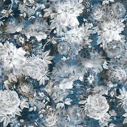 SOEWIOU Vintage Blue White Floral Wallpaper Dark Backgroun Peel and Stick Wallpaper,44.5×300cm Bedroom Livinroom Cabinet Bathroom Waterproof Self Adhesive Vinyl Wall Paper