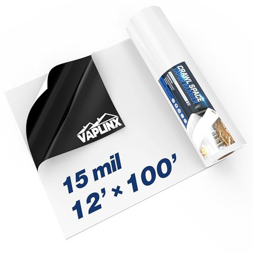 Crawl Space Vapor Barrier - 15 Mil Vapor Barrier - (12' x 100'), Tear Resistant, Heavy Duty Vapor Barrier Plastic, Drop Cloth Moisture Barrier Plastic Sheeting Covering for Crawlspace Encapsulation
