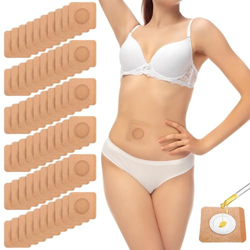 Ptwola 60 Stück Rizinusöl Packungen Wrap für Den Bauchnabel Selbstklebend Rizinusöl Pads Stark Saugfähig Kein Waschen Erforderlich für Frauen, Männer (Öl Nicht im Lieferumfang Enthalten)